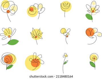 
Abstract vector multicolored minimalistic flowers. Spring and summer colors. Simple bright flowers for decoration and decor.