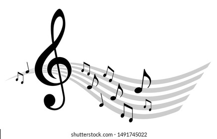 Abstract vector music illustration with notes in grey and black