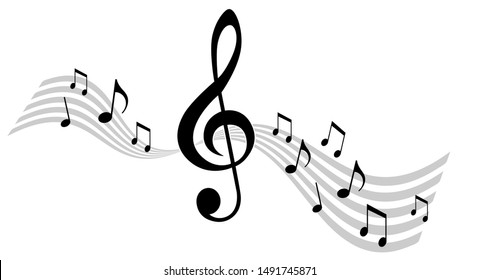 Abstract vector music illustration with notes in black and grey