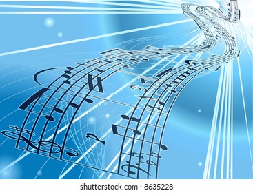 An abstract vector music notes background with flowing a ribbon of a musical notes score