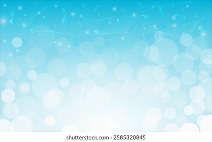 Abstract vector musical background. Flowing music notes, treble clef and staves with stylish bokeh effect. Vector illustration template for music festival, posters, flyers