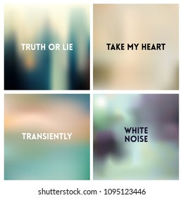 Abstract vector nature blurred background set. 4 colors set. Square blurred nature backgrounds set - sky clouds sea ocean beach colors With love quotes