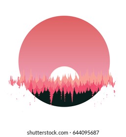 Abstract vector nature illustration
alt icon, forest ans sunset