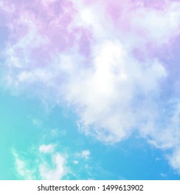 Abstract vector neon pastel background. Purple and teal blue sky, toned image, square frame