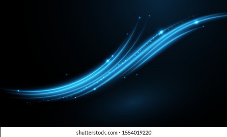 Abstract vector neon wave. Blue neon liquid. Elegant bright linear wave. Bright sparkling background. Vector background