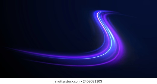 Abstract vector neon wave. Blue line, light waves png, magic glow, shine. Abstract shiny color blue wavy design. Glow luminous glitter shimmer trail. 