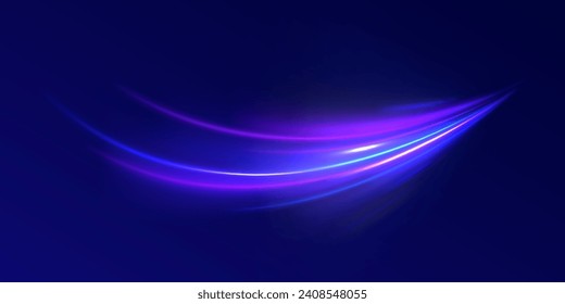 Abstract vector neon wave. Blue line, light waves png, magic glow, shine. Abstract shiny color blue wavy design. Glow luminous glitter shimmer trail. 