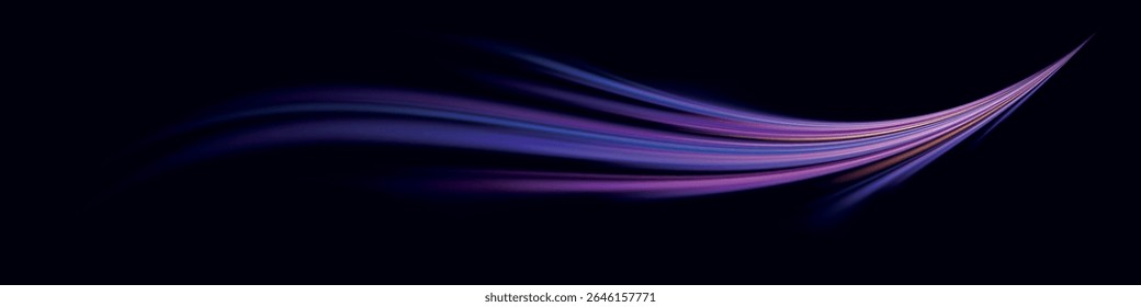 Abstract vector neon wave. Blue line, light waves png, magic glow, shine. Abstract shiny color blue wavy design. Glow luminous glitter shimmer trail.