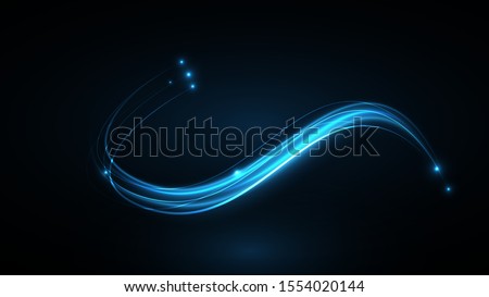 Abstract vector neon wave. Blue neon liquid. Elegant bright linear wave. Bright sparkling background. Vector background