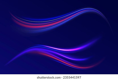 Abstract vector neon wave. Semicircular wave, trail curve swirl, twist. Blue neon liquid. Electric light effect. Blue line, light waves png, magic glow, shine. Abstract shiny color blue wavy design.