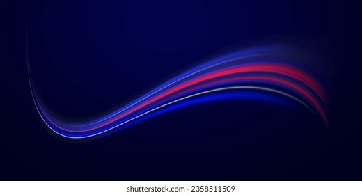 Abstract vector neon wave. Semicircular wave, trail curve swirl, twist. Blue neon liquid. Electric light effect. Blue line, light waves png, magic glow, shine. Abstract shiny color blue wavy design.