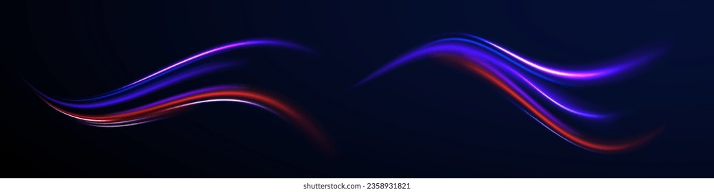 Abstract vector neon wave. Semicircular wave, trail curve swirl, twist. Blue neon liquid. Electric light effect. Blue line, light waves png, magic glow, shine. Abstract shiny color blue wavy design.
