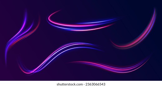 Abstract vector neon wave. Semicircular wave, trail curve swirl, twist. Blue neon liquid. Electric light effect. Blue line, light waves png, magic glow, shine. Abstract shiny color blue wavy design.