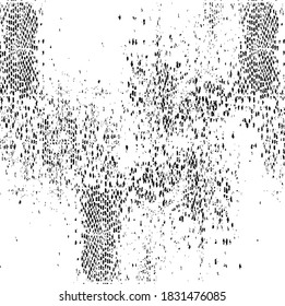 Abstract vector noise. Small particles of debris and dust. Distressed uneven background. Grunge texture overlay with rough and fine grains isolated on white background. Vector illustration. EPS10.