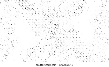 Abstract vector noise. Small particles of debris and dust. Distressed uneven background. Grunge texture overlay with rough and fine grains isolated on white background. Vector illustration. EPS10.