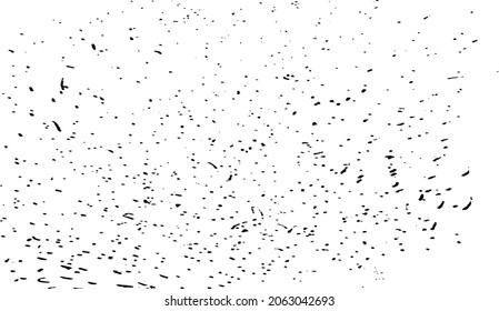 Abstract vector noise. Small particles of debris and dust. Distressed uneven background. Grunge texture overlay with rough and fine grains isolated on white background. Vector illustration. EPS10.