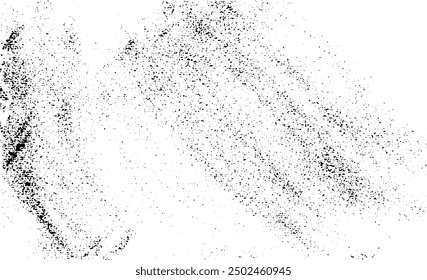Abstract vector noise. Small particles of debris and dust. Distressed uneven background. Grunge texture overlay with rough and fine grains isolated on white background. Vector illustration. EPS10.