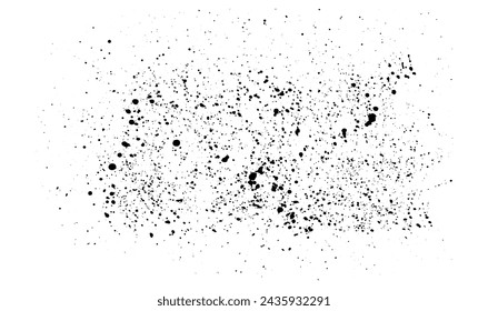 Texture abstraite vectorielle du bruit avec des taches noires à l'encre pulvérisante. Illustration texturée des éclaboussures d'encre éclaboussures d'éclaboussures uniques et désordonnées pour l'effet grunge, le design, la décoration