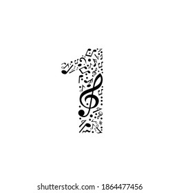 Abstract vector number 1 made from music notes - numbers set