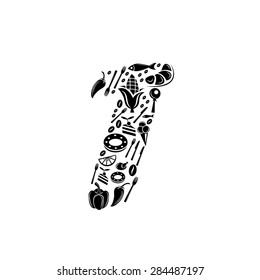 Abstract vector number 1 made from Food icon - alphabet set
