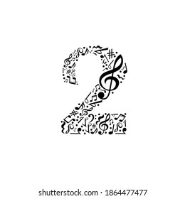 Abstract vector number 2 made from music notes - numbers set