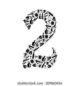 Abstract vector number 2 made from  Wine icon  - numbers set