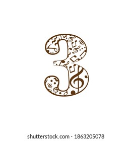 Abstract vector number 3 made from music notes - numbers set