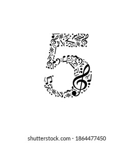 Abstract vector number 5  made from music notes - numbers set