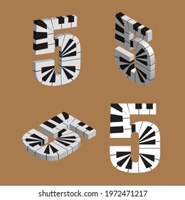 Abstract vector number 5  made from piano - numbers set