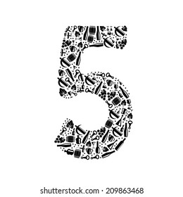 Abstract vector number 5 made from  Wine icon  - numbers set
