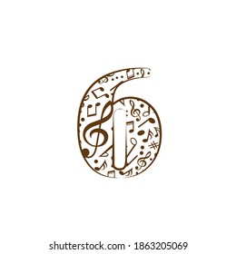 Abstract vector number 6  made from music notes - numbers set