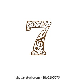 Resumen del vector número 7 hecho de notas de música - conjunto de números