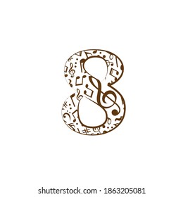 Abstract vector number 8  made from music notes - numbers set