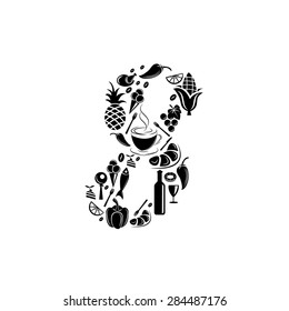 Abstract vector number 8 made from Food icon - alphabet set