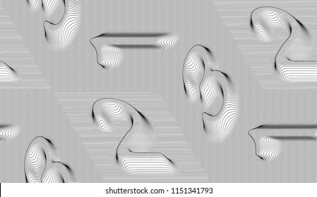 Abstract vector numbers seamless isometric moire pattern with lines