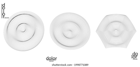 Abstract vector object set. Molecular grid texture of geometric wire frame shape. Technology computer science design element. 3D digital modeling. Optical art background.