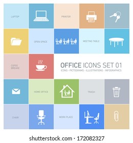 abstract vector office and business icons and pictograms set