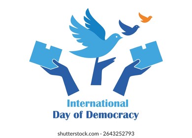Abstract vector of open hands letting doves fly with voting slips, symbolizing peaceful power transitions, democratic hope, and freedom through elections. Isolated on a white background.