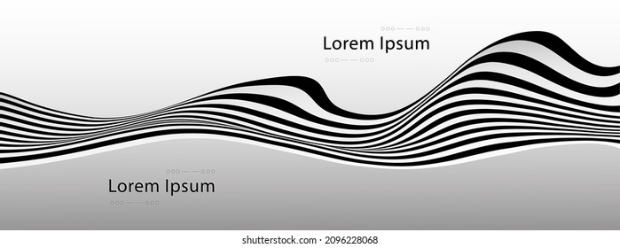 Abstract vector optical art illustration of black and white wave stripes isolated on background.