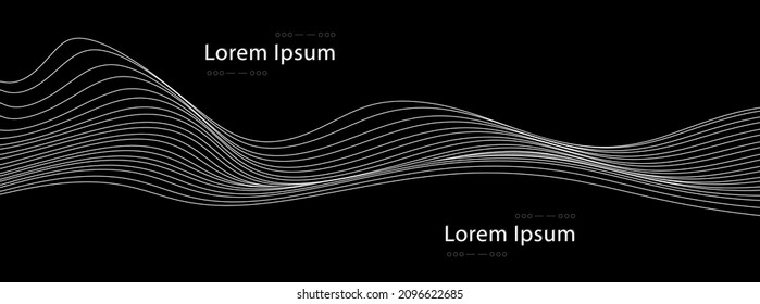 Abstract vector optical art illustration of white wave lines isolated on black background.

