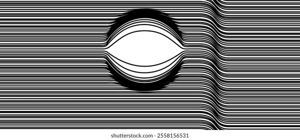 Abstract vector optical illusion. Hypnotic background with distorted black lines.