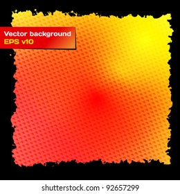 Abstract vector orange background. Grungy black frame edges.