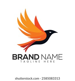 Abstract Vector Orange and Black Flying Bird Logo Design Template