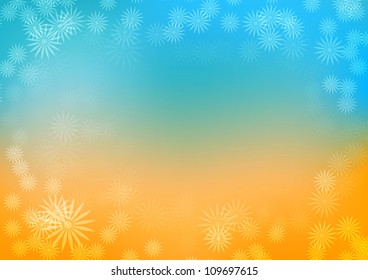 Abstract vector orange and blue floral subtle soft background