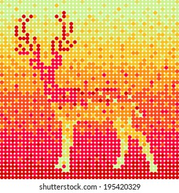 Abstract vector orange circles deer background in pixel art style