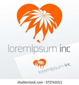 Abstract vector orange emblem with heart. Logo for Fashion, Cosmetics
