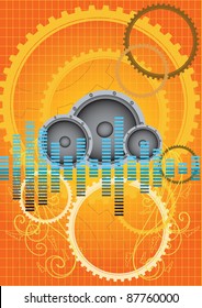 Abstract vector orange gears music background