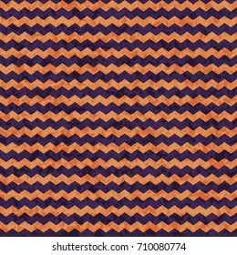 Abstract vector orange zig zag seamless pattern with rough grunge texture on the purple 
background. Halloween design.