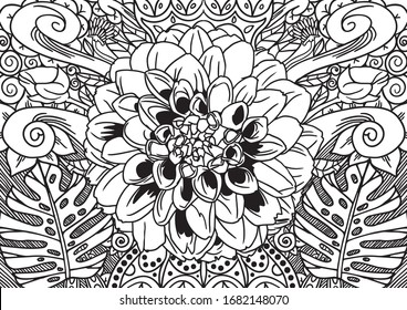 Abstract vector ornament flower pattern with hand drawn lines. You can use any color of background