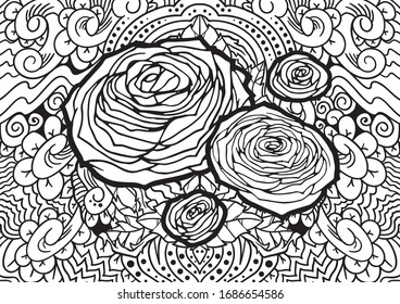 Abstract vector ornament flower pattern with hand drawn lines. You can use any color of background